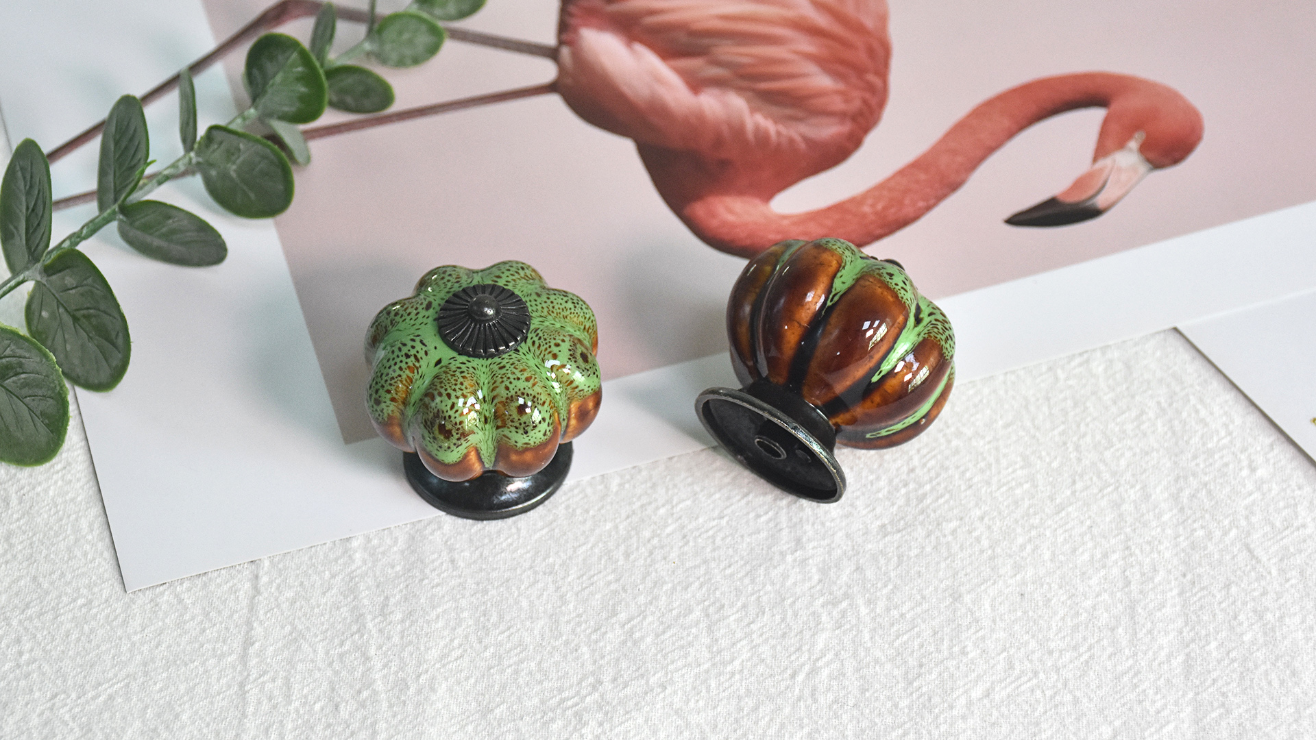 IEIK Ceramic Glazed Cabinet Knobs Pumpkin Shape Classy Vintage